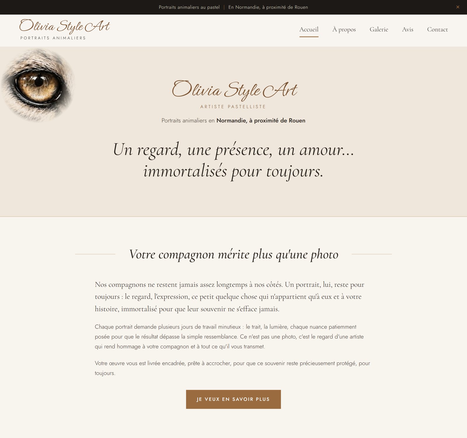 Extrait de la page d'accueil du site Olivia Style Art : logo, accroche et présentation des portraits au pastel
